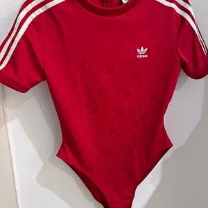Adidas Red Bodysuit with White Stripes
